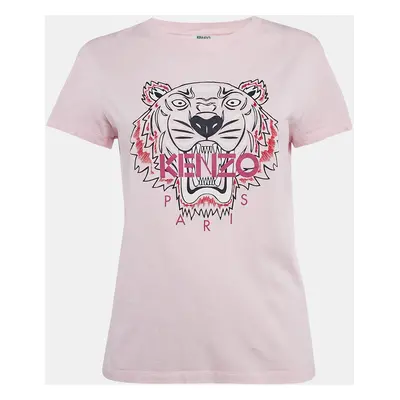 Kenzo Pink Tiger Logo Print Jersey Crew Neck T-Shirt