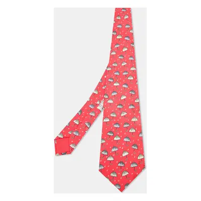 Hermès Pink Umbrella Print Silk Tie