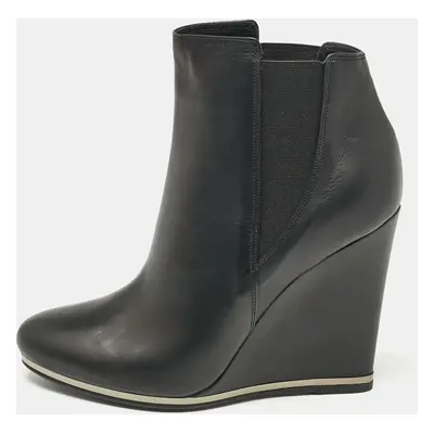 Le Silla Black Leather Wedge Ankle Length Boots Size