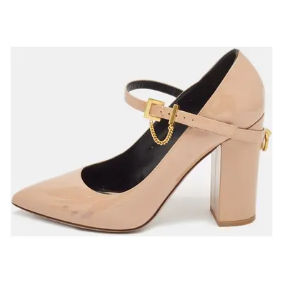 Valentino Beige Patent Leather Mary Jane Block Heel Pumps Size