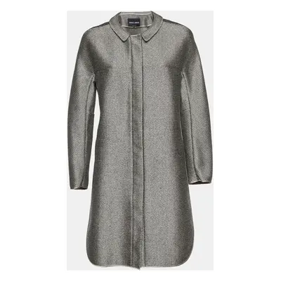 Giorgio Armani Grey/Black Basket Weave Zip-Up Overcoat