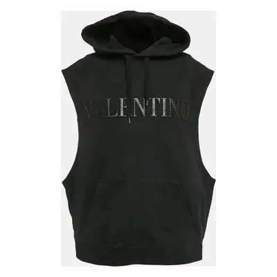 Valentino Black Logo Embossed Black Sleeveless Hoodie