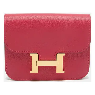 Hermes Framboise/Rouge Sellier Evercolor Leather Constance Slim Wallet