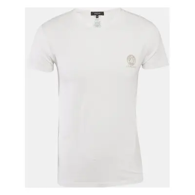 Versace White Logo Print Round Neck T-Shirt