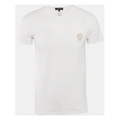 Versace White Logo Print Cotton Round Neck T-Shirt