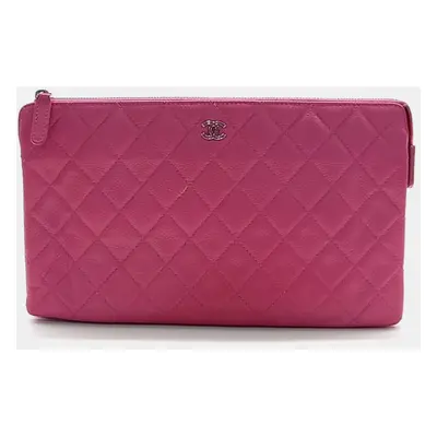 Chanel Pink Question Leather Clutch And Pouch