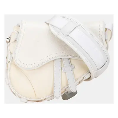 Dior White Sacai Technical Fabric and Leather Saddle Bag