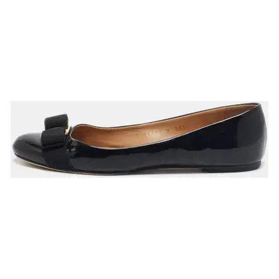 Salvatore Ferragamo Black Patent Leather Vara Bow Ballet Flats Size 37.5