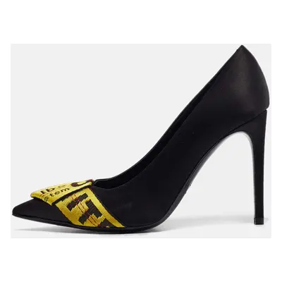 Off-White Black/Yellow Satin and Logo Canvas Commercial Bow Pumps Size