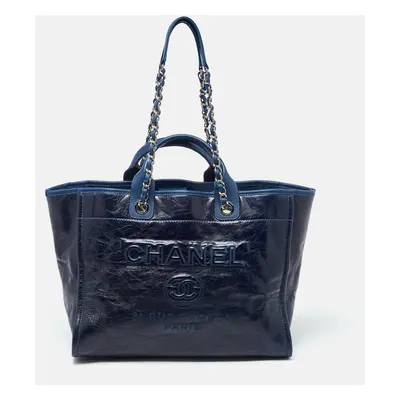 Chanel Navy Blue Leather Deauville Tote