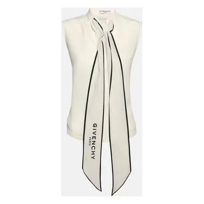 Givenchy Cream Silk Logo Scarf Detail Top