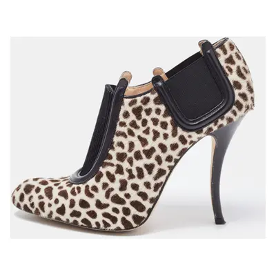 Manolo Blahnik Tricolor Animal Print Calf Hair and Leather Ankle Booties Size 37.5