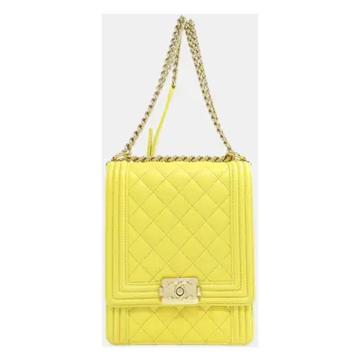 Chanel Yellow Calfskin Leather Boy Shoulder Bag