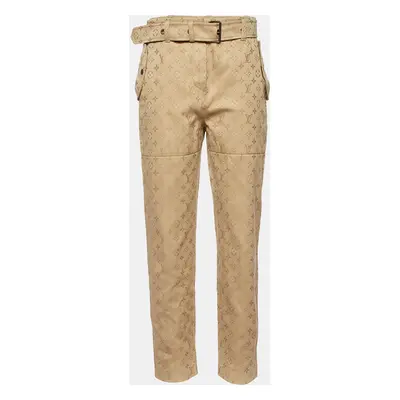 Louis Vuitton Beige Monogram Jacquard Cotton Belted Trousers