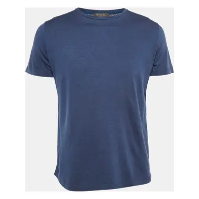 Loro Piana Navy Blue Silk Blend Crew Neck T-Shirt