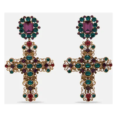 Dolce & Gabbana Cross Crystals Gold Tone Earrings