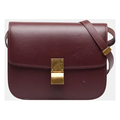 Celine Red/Burgundy Medium Calfskin Classic Box