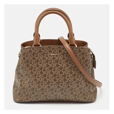 DKNY Brown Signature Coated Canvas Satchel