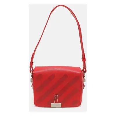 Off-White Red Diagonal Striped Leather Flap Crossbody Bag