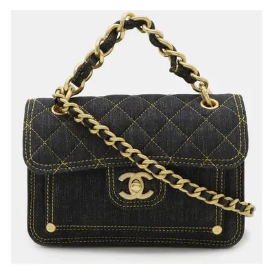 Chanel Navy Denim Leather Chain Shoulder Bag