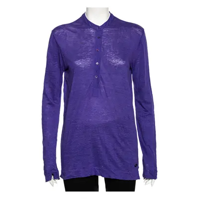 Loro Piana Purple Linen Long Sleeved Polo T-Shirt