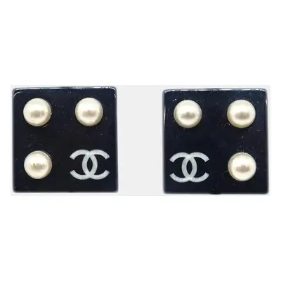 Chanel Square Earrings Clip-On Black