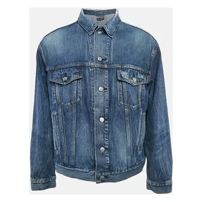 Balenciaga Blue Dirty Light Blue Denim Distressed Collar Jacket