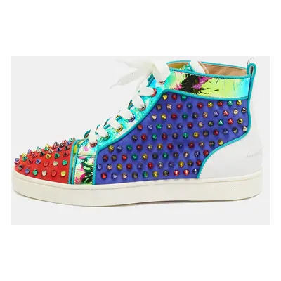 Christian Louboutin Multicolor Suede And Leather Louis Spikes High Top Sneakers Size