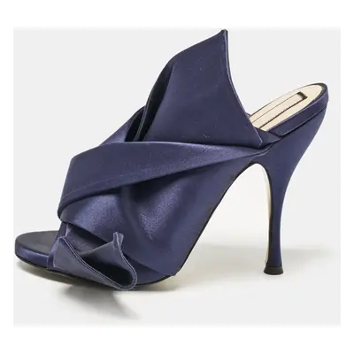 N21 Navy Blue Satin Raso Knot Peep Toe Mules Size