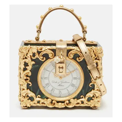 Dolce & Gabbana Gold/Green Acrylic and Leather Orologio Barocco Dolce Box Bag