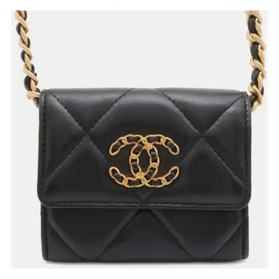 Chanel Black Lambskin Flap Matelasse Chain Wallet