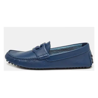 Gucci Blue Leather Interlocking G Loafers Size 43.5