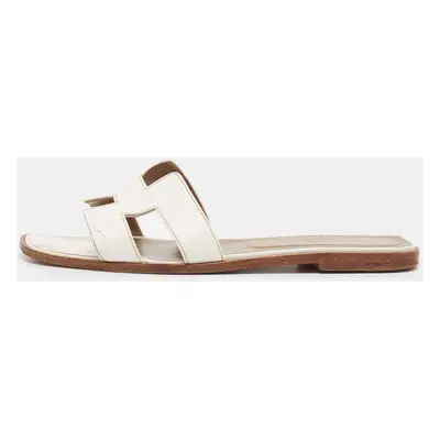 Hermes White Leather Oran Flat Slides Size