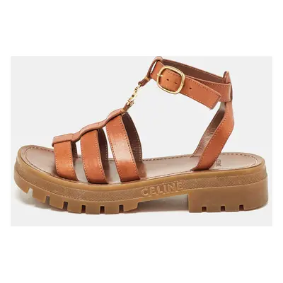 Celine Brown Leather Triomphe Flat Sandals Size