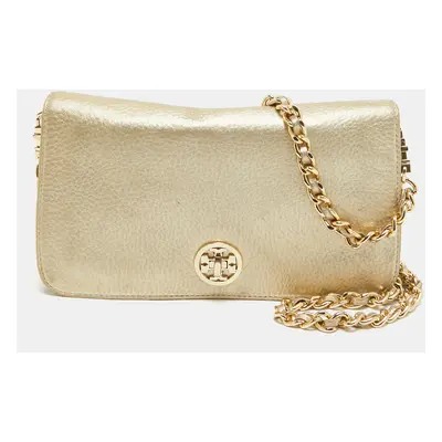 Tory Burch Gold Leather Adalyn Chain Clutch