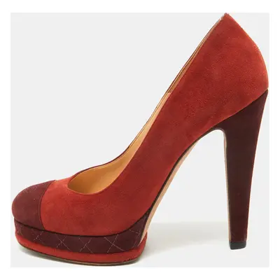 Chanel Brown/Burgundy Suede CC Platform Pumps Size