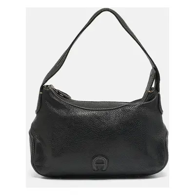 Aigner Black Leather Logo Shoulder Bag