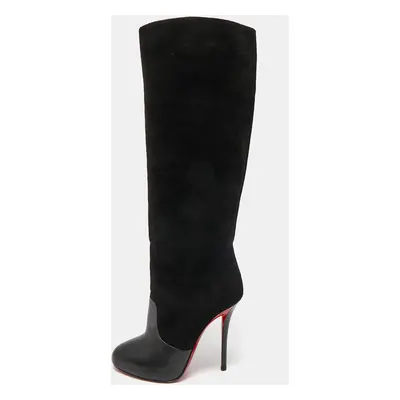 Christian Louboutin Black Leather and Suede Knee Length Boots Size