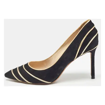 Jimmy Choo Black/Gold Suede and Leather Trim Romy Pointed Toe Pumps Size