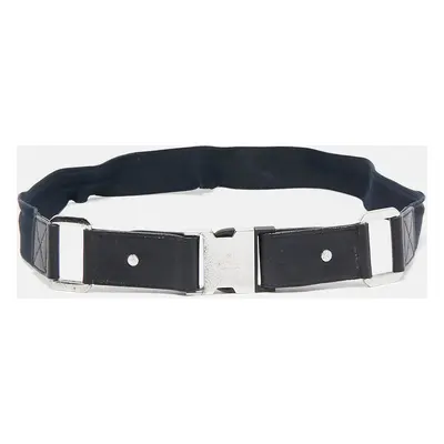 Gucci Navy Blue Elastic and Leather Buckle Belt