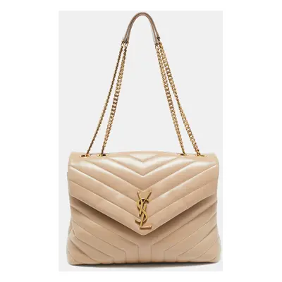 Saint Laurent Beige Matelassé Leather Loulou Shoulder Bag