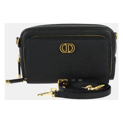 Christian Dior Black Leather Caro Double Pouch Shoulder Bag