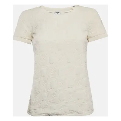 Chanel Ivory Camellia Quilted Silk Top