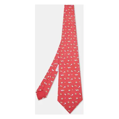 Hermès Red Whimsical Turtles Print Silk Classic Tie