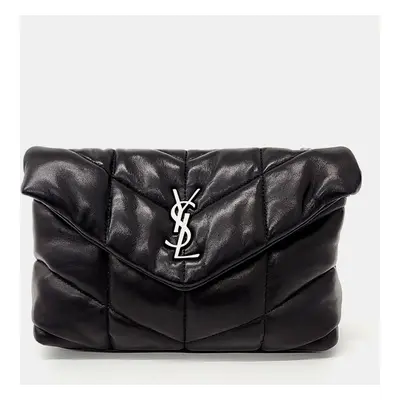 Saint Laurent Paris Black Leather Lulu Puffer Crossbody Bag