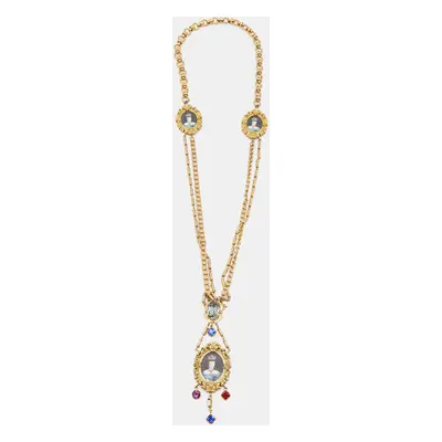 Dolce & Gabbana Composite Painting Crystals Gold Tone Necklace