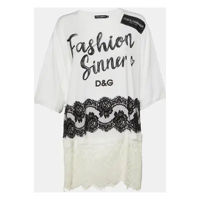 Dolce & Gabbana Monochrome Cotton Lace Trim Tunic