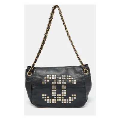 Chanel Black Leather Mosaic Studs Accordion Flap Bag