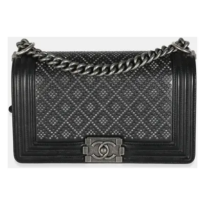 Chanel Black Studded Lambskin Medium Boy Bag