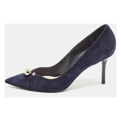 Dior Navy Blue Suede Logo Pointed Toe Pumps Size 38.5